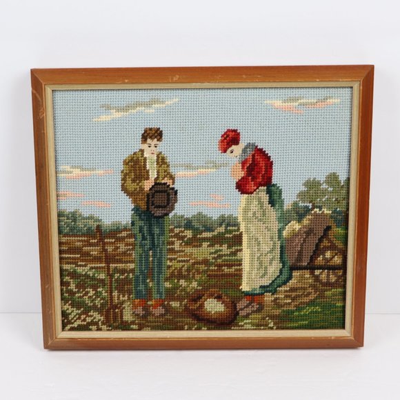 Set 2 Vintage Needlepoint The Gleaners The Angelus Jean-Francois Millet Framed - Picture 7 of 12